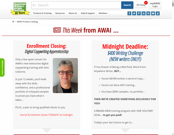 Screenshot of webpage described as: Discover the full line of AWAI programs and all that they have to offer.