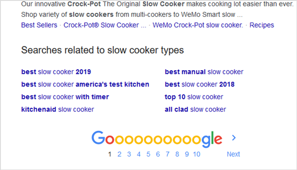 Screenshot of a Google related Searches box at the bottom of a search results page